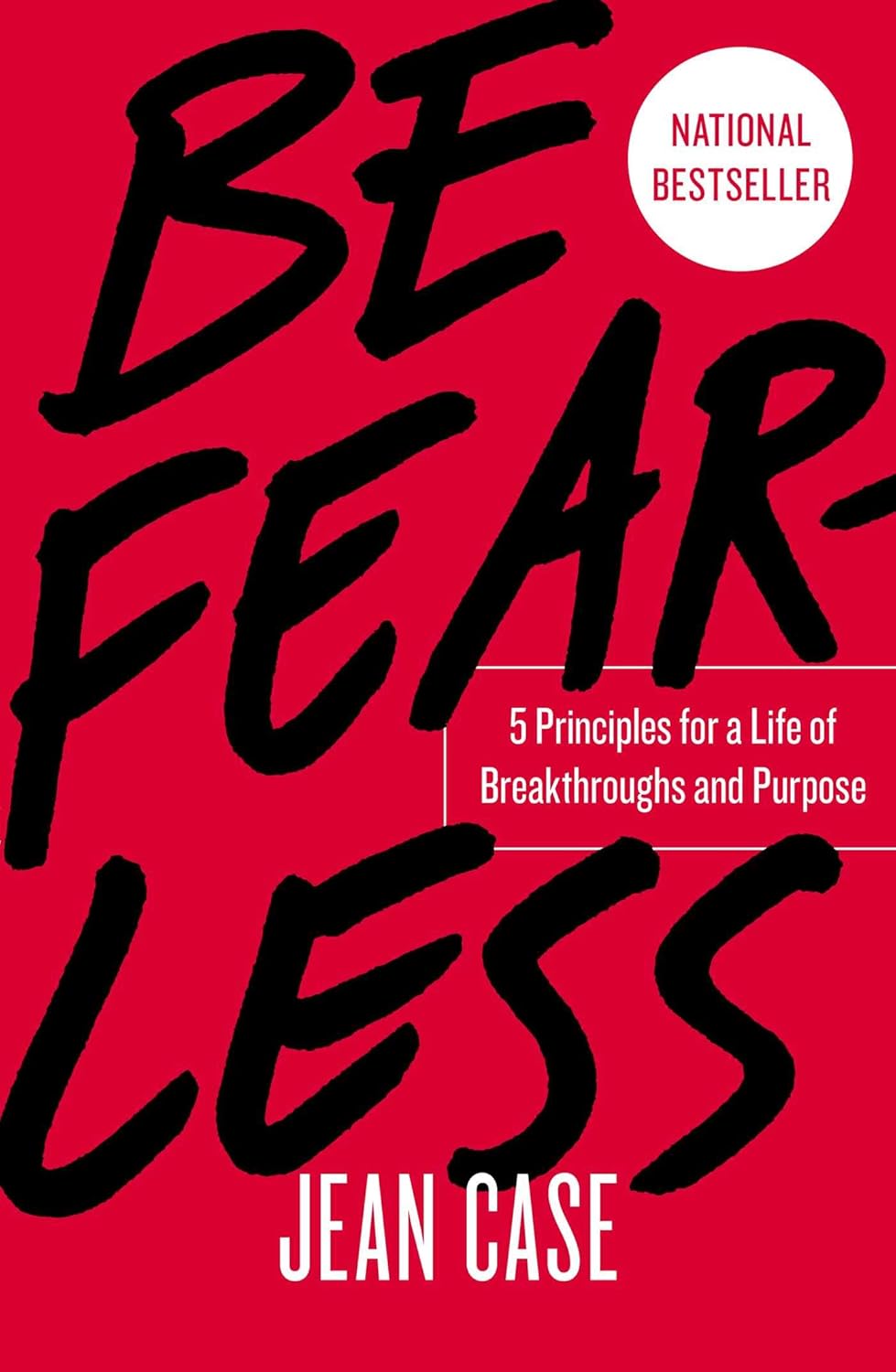 Red book cover featuring bold black script 'Becoming' with subtitle '5 Principles for a Life of Breakthroughs and Purpose' by Jean Case; white 'National Bestseller' badge.