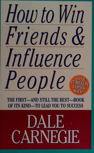 Book cover for 'How to Win Friends & Influence People' by Dale Carnegie; subtitle notes its enduring guidance; red band with author's name and a circular badge reading 'Over 15 million copies sold'