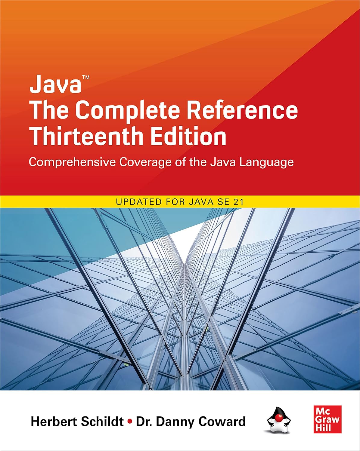 Java: The Complete Reference Thirteenth Edition book cover with orange gradient and glass-building photo (updated for Java SE 21).