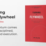 Hero image promoting the book Turning the Flywheel by Jim Collins, with a large title on the left and a red book cover on the right.”